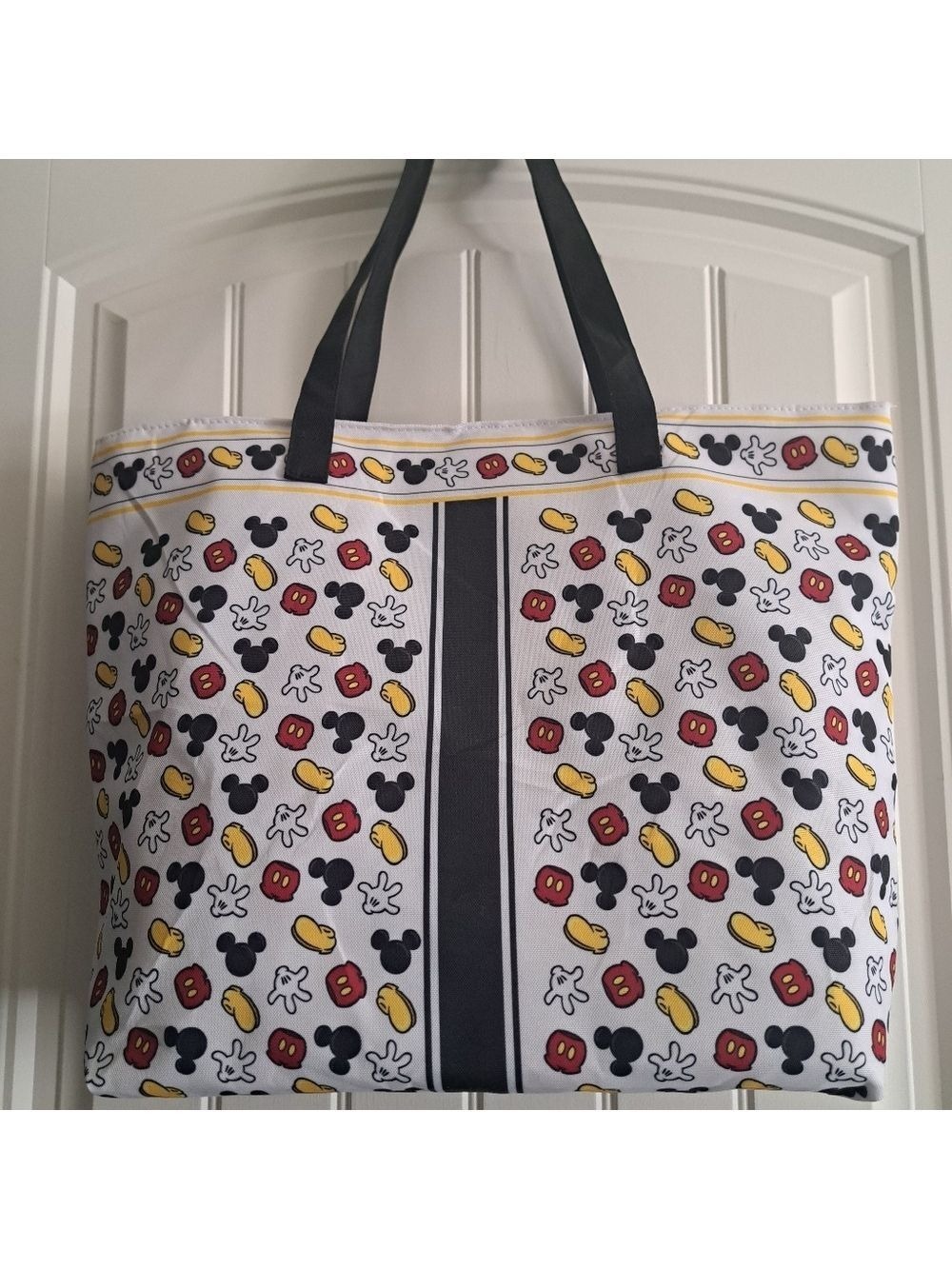 DISNEY MICKEY MOUSE lined tote bag all over graphics snap closure beach shopping